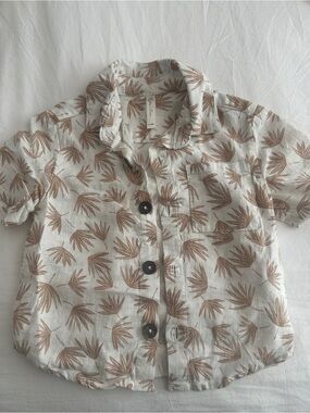 Rylee + Cru Linen-Blend Short Sleeve Shirt - Beige Palm Print